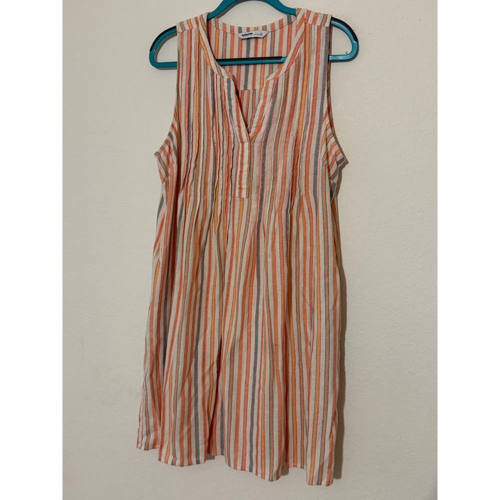 Sonoma Goods For Life Linen Blend Striped Pintuck Sleeveless Dress Orange Large